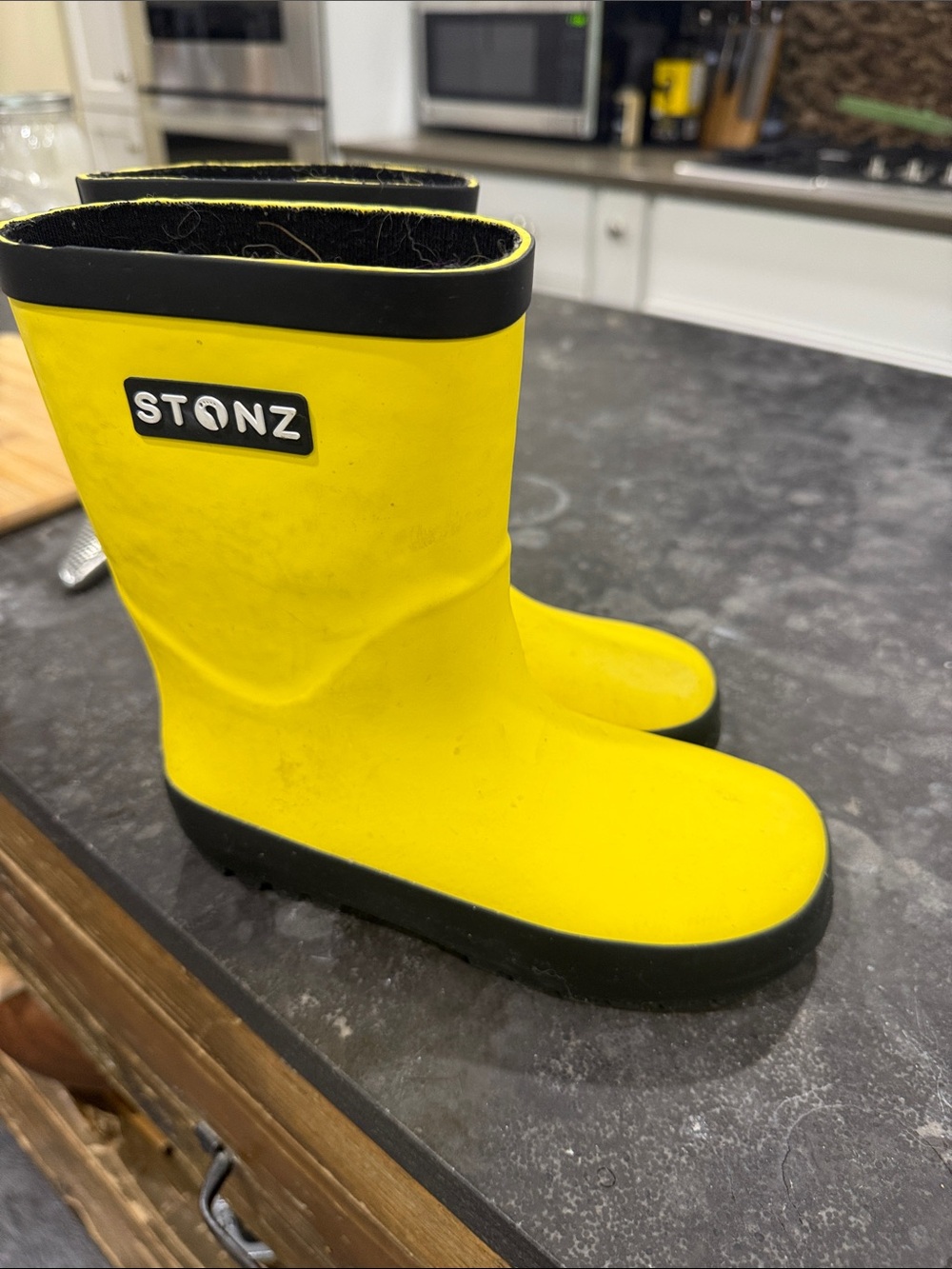 Stonz Yellow and Black Kids Rain Boots